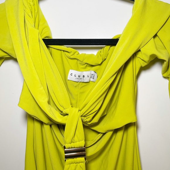 Club L London Lime Green Bardot Halter Neck Cut Out - Picture 3 of 4